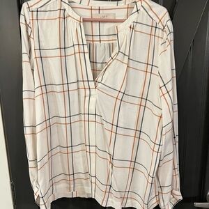 LOFT Women's Checkered Blouse - White and Orange